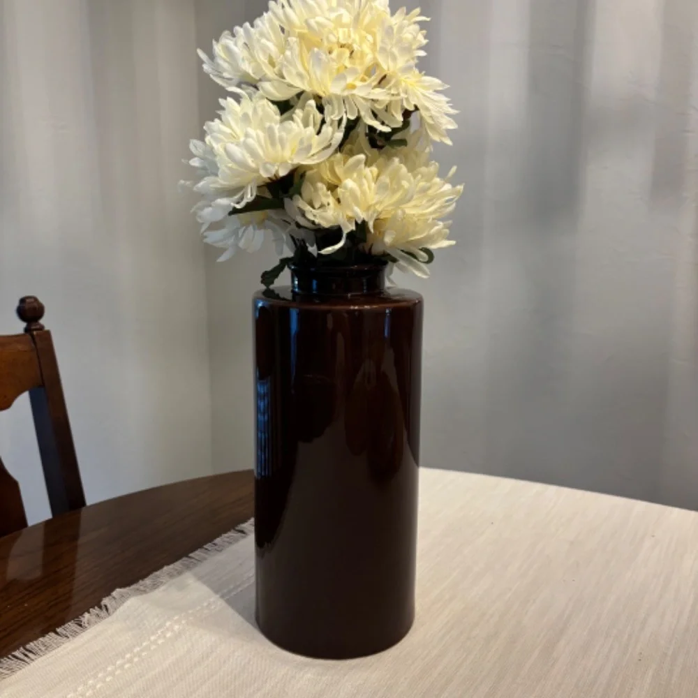 Pottery Barn Brown Glazed Flower Vase Modern Classic Floral Decorative